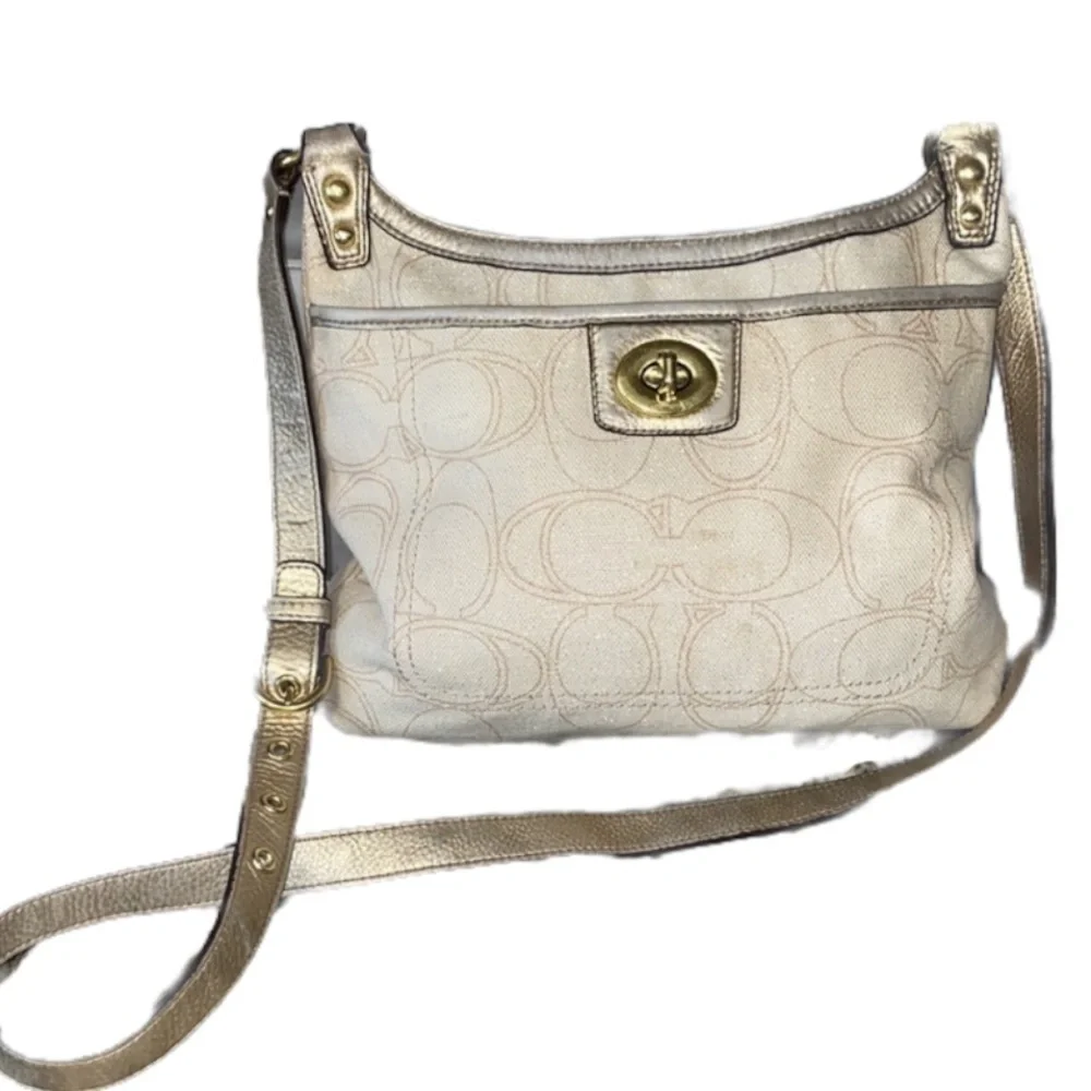 COACH Penelope Ivory Metallic Canvas Crossbody